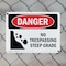 Signmission No Trespassing Steep Grade Danger Sign, Plastic, 10in W x 7in L, 2PK OS-2PACK-DS-P-710-L-1785 - alternate 2